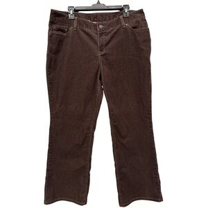 LL Bean Favorite Fit Brown Corduroy Pants Womens 16 PET Straight Leg 274565